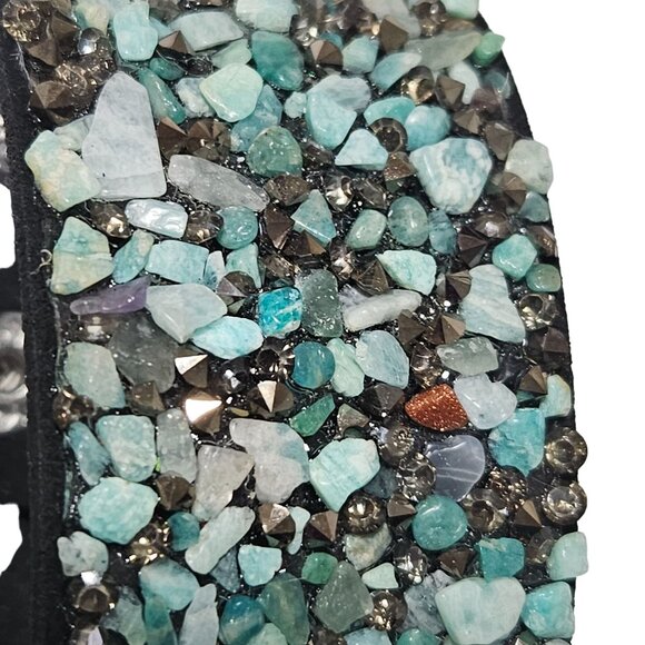 Boho Handmade Gemstone Chips Wide Leather Cuff Bracelet Natural Spiritual Snap - Picture 3 of 7